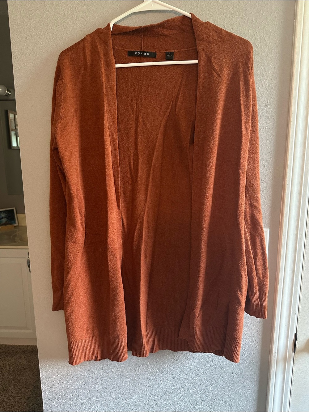 Women’s Open-Front Long Cardigan in Burnt Orange